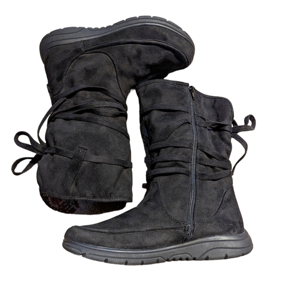 Route 66 Black Faux Suede Plush Lined Corded Calf Length Boots (11) - Picture 1 of 7